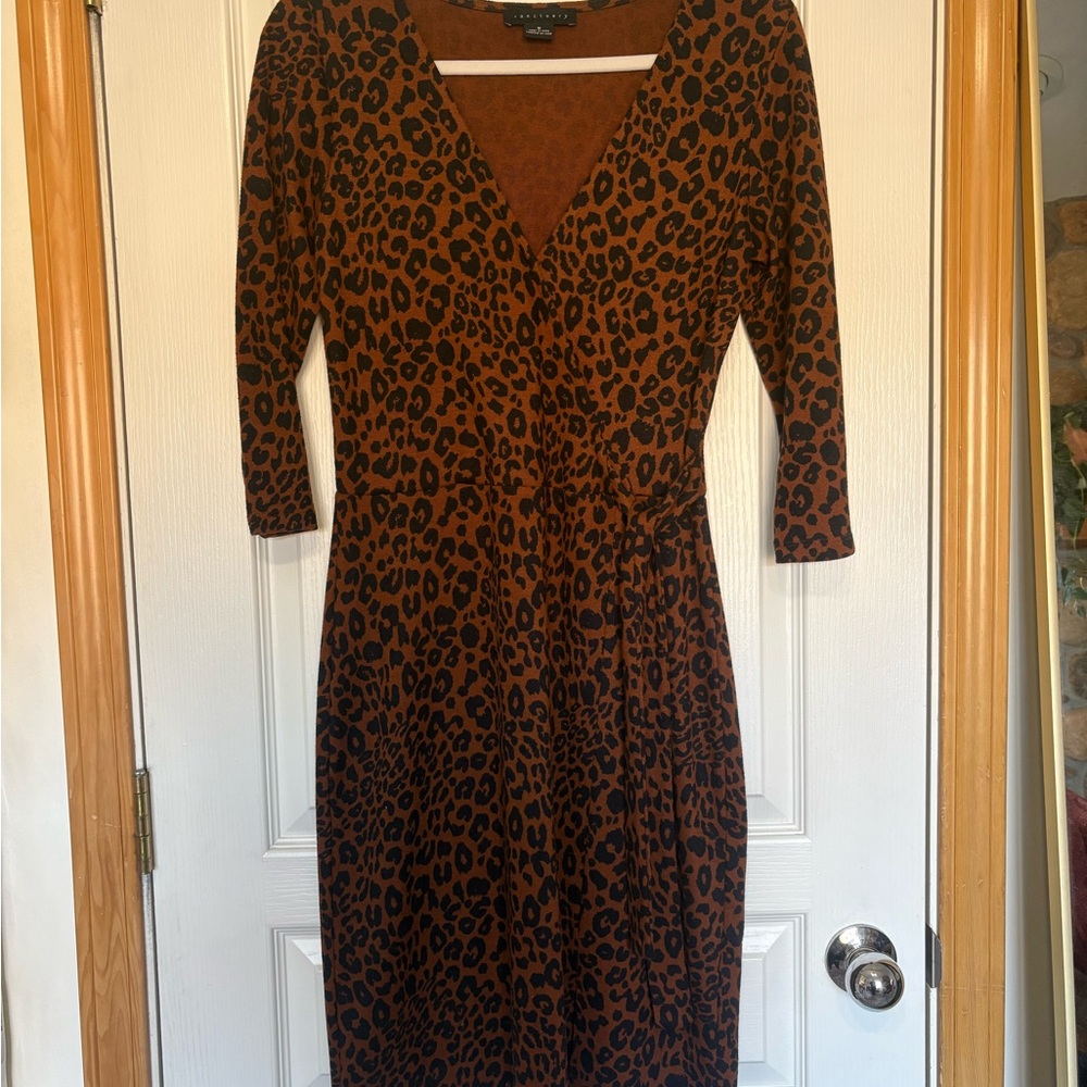 Sanctuary Rust Brown Leopard Print Wrap Midi Dress - Size M
